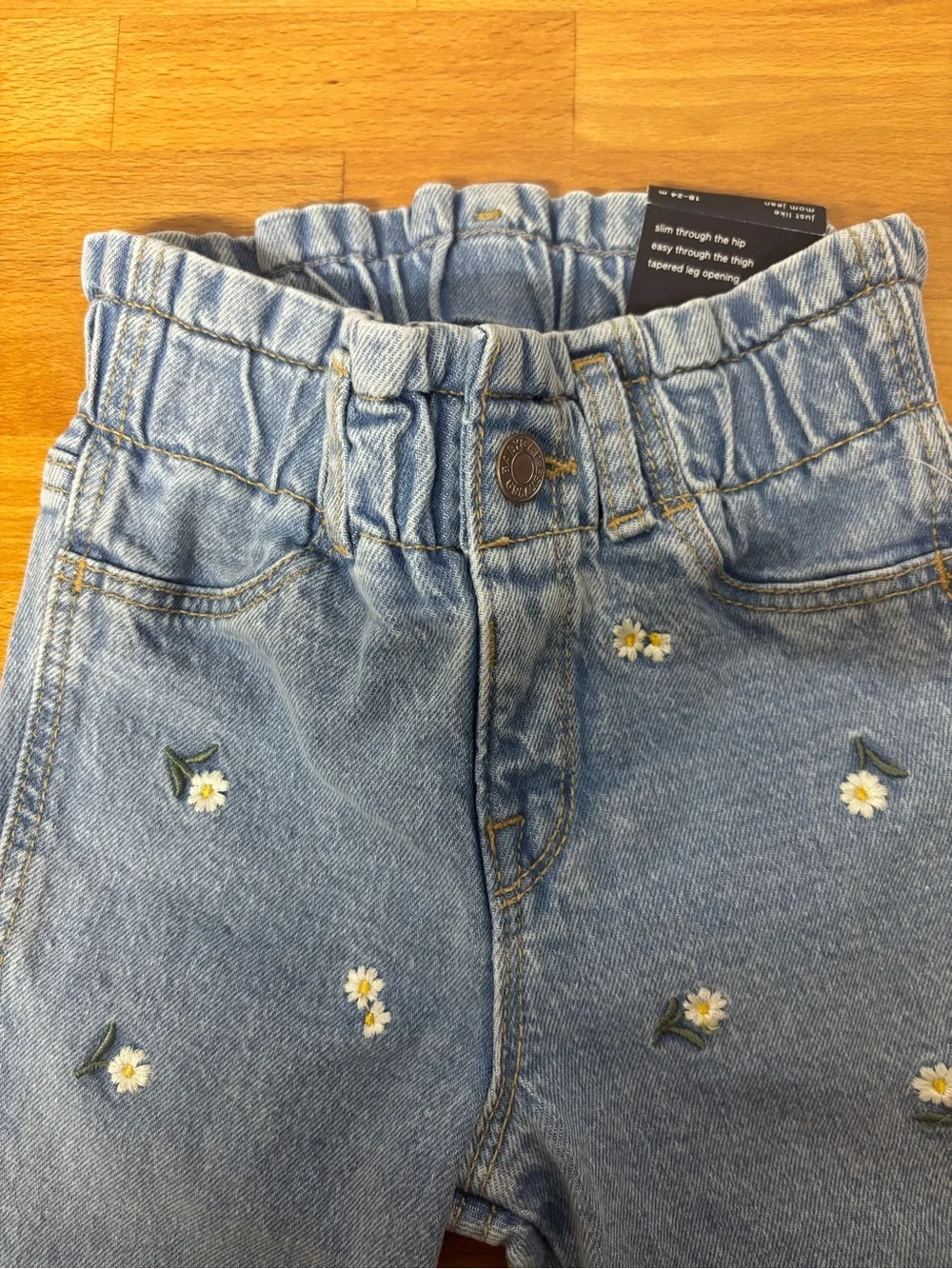 NWT Gap Kids Embroidered Daisy Jeans | 18-24 Months | Paperbag Waist